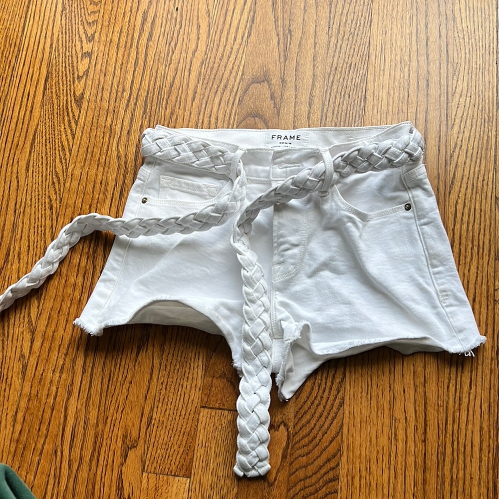 FRAME white denim mid rise shorts